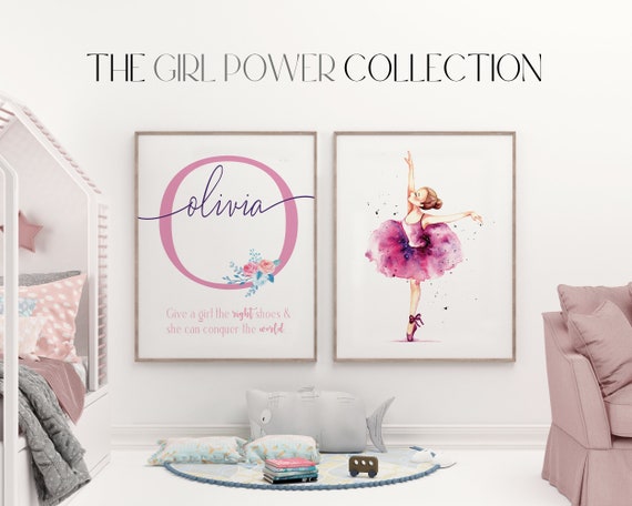 Ballerina Wall Art Decor Personalized Prints | Set of 2 Custom Name Ballerina Prints | Girls Bedroom Ballet Decor | Ballerina Nursery Decor
