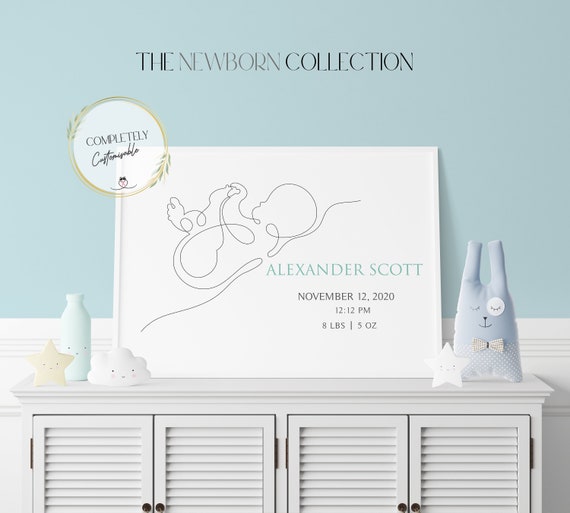 New Baby Line Art Print | New Baby Nursery Print | Personalized New Mom Gift | New Baby Minimalist Decor | New Baby Gift | Custom Line Art