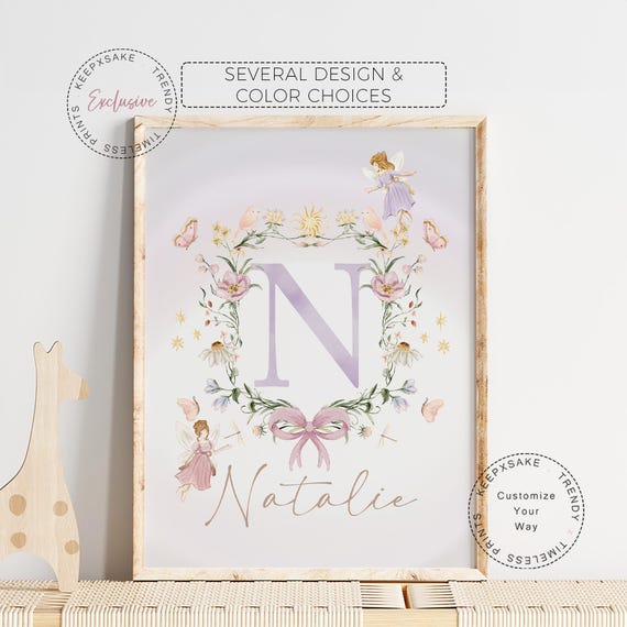 Fairy Nursery Name Print | Toddler Girl Fairy Name Sign | Rainbow Wildflower Fairy Decor |Fairies Butterfly Nursery Wall Art |Baby Girl Gift