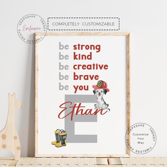 Personalized Rescue Vehicle Positive Print | Emergency Vehicle Wall Art | Fire Truck Affirmations Boy Wall Art | Boys Bedroom Be You Decor