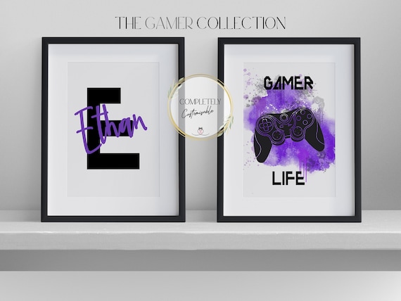 Gamer Prints | Set of 2 Games Room Wall Art | Gamer Life Prints | Boys Bedroom Decor | Contemporary Gaming Poster |Personalized Gaming Decor