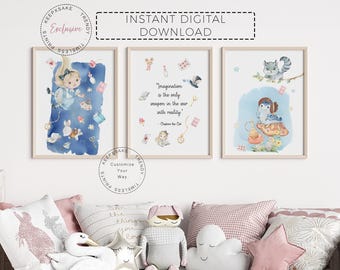 Alice in Wonderland Watercolor Nursery Prints | Set of 3 (Digital Download)