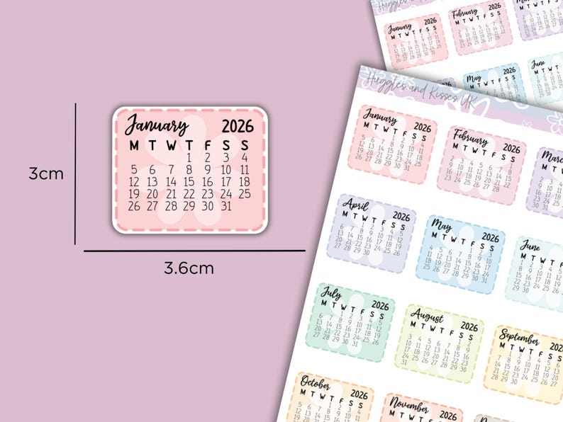 Mini 2026 Calendar Planner Sticker Set | Jan - Dec Calendar Planner ...