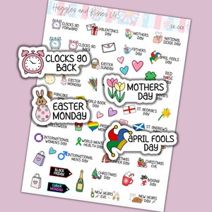 UK Yearly Events Planner Sticker | National Holiday Stickers | Reminder Planner Stickers | Labels for Calendars Planners and More