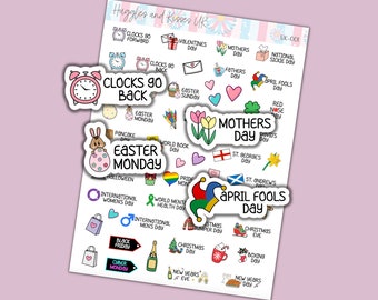 UK Yearly Events Planner Sticker | National Holiday Stickers | Reminder Planner Stickers | Labels for Calendars Planners and More