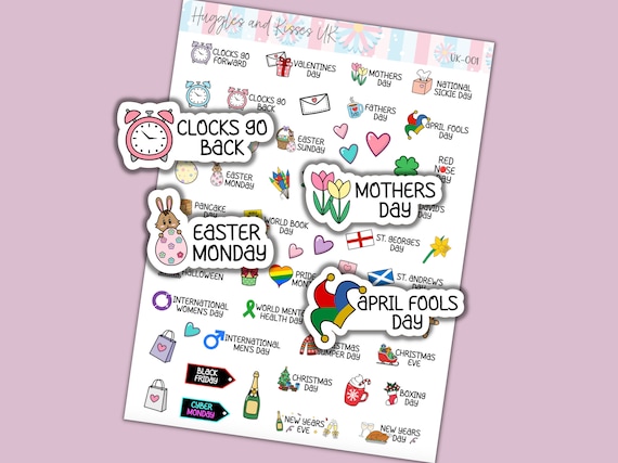 UK Yearly Events Planner Sticker | National Holiday Stickers | Reminder Planner Stickers | Labels for Calendars Planners and More