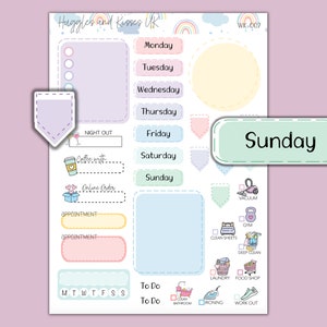 以下が含まれることがあります： パステルカラーと可愛いイラストが描かれた、印刷可能な週間プランナーです。プランナーには、毎日のタスク、予定、ToDoリスト、そして「夜の外出」と「コーヒーを飲む」ためのセクションがあります。