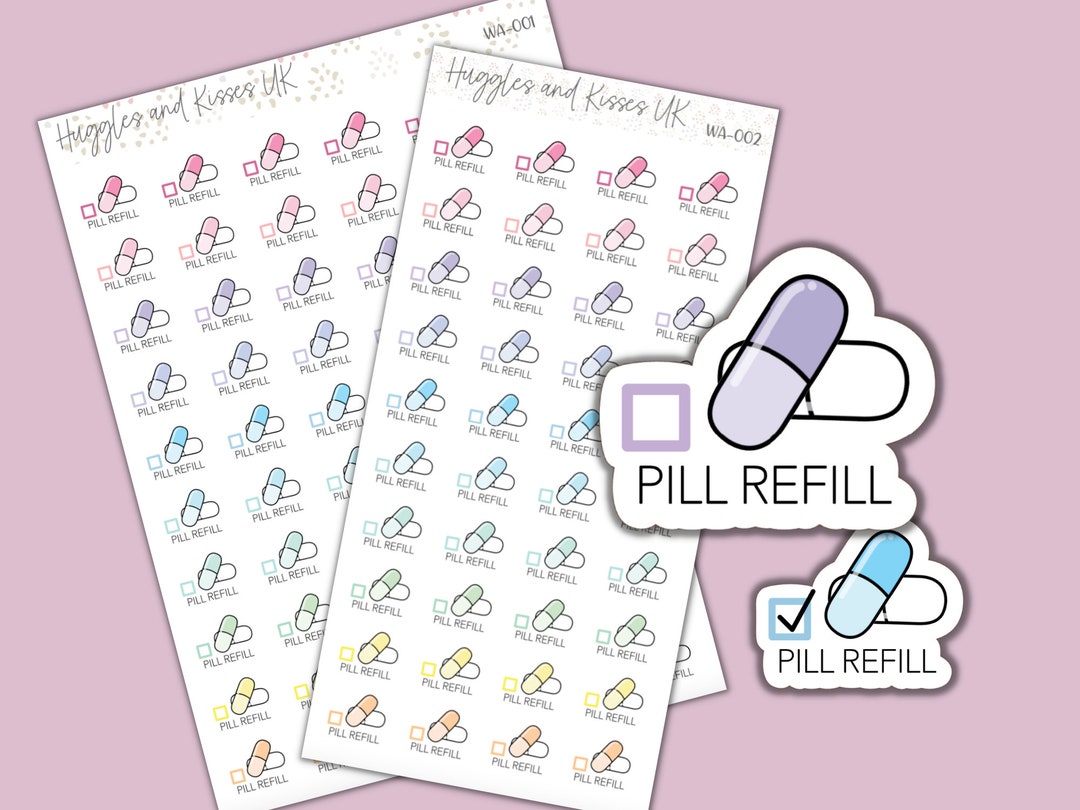 Pill Refill Planner Sticker | Pastel Colours | Medication Refill Planner Stickers | Labels for ...