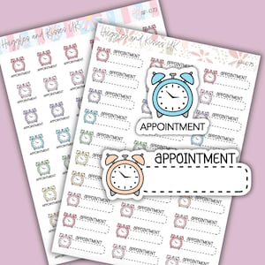 May include: A sheet of colourful alarm clock stickers with the text "APPOINTMENT" on each sticker. The stickers are ideal for planners, journals, and other organisational tools.