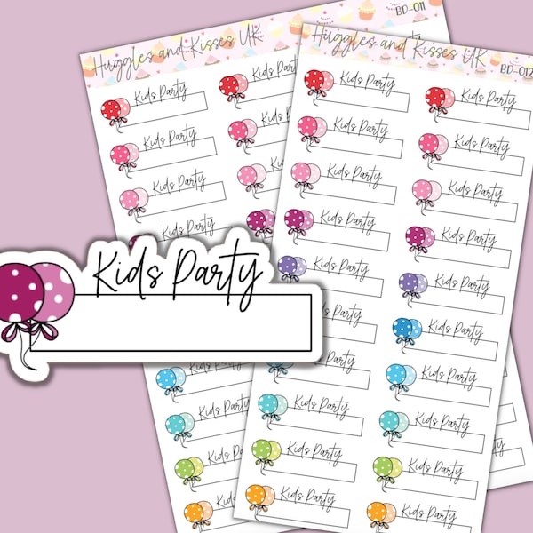 Kids Party planner stickers | Children's Party reminder stickers | Planner Stickers | Labels for Planner / Diary