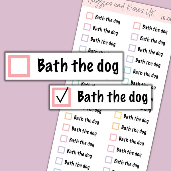 Bath the Dog Planner Sticker | Pastel Colours | Tick Box | To Do Planner Stickers | Labels for Calendars Planners and More