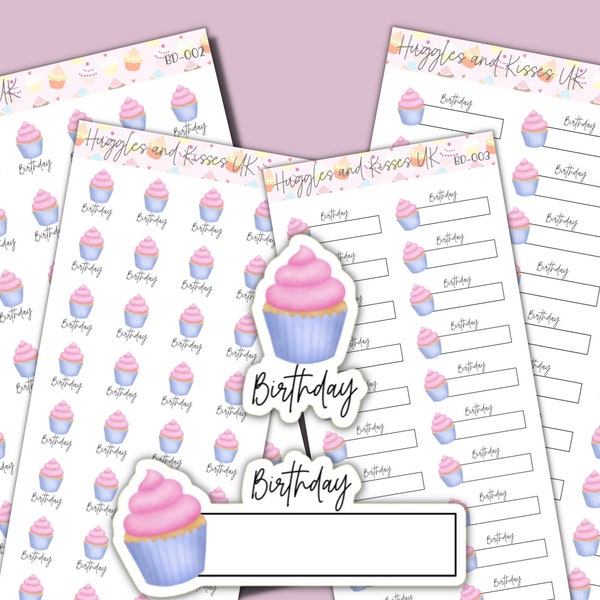 Birthday Cupcake planner stickers | Birthday box stickers | Planner Stickers | Labels for Planner / Diary