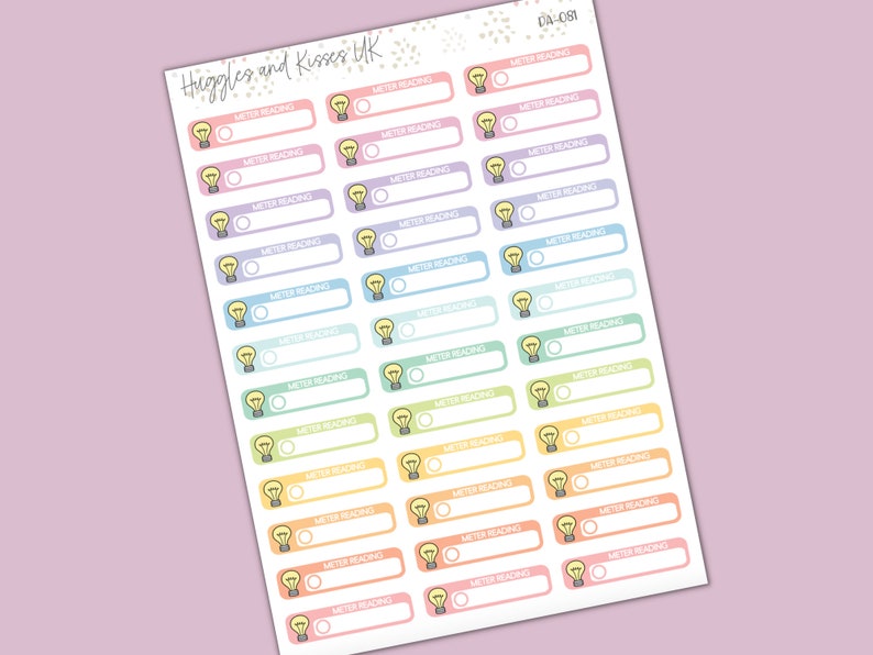 Electric Meter Reading Planner Sticker | Pastel Colours | Textbox to Do ...