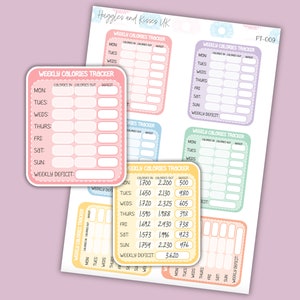 Sticker hebdomadaire pour le suivi des calories | Couleurs pastel | Perte de poids | Stickers planificateur de calories | Agendas et bien plus encore
