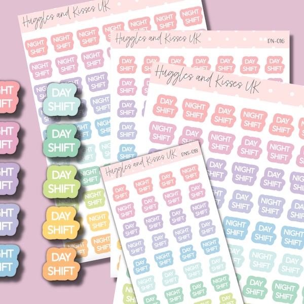 Day Shift / Night Shift | Rainbow Colours | Round Planner Stickers | Labels for Calendars Planners and More