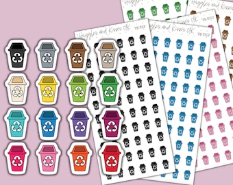 Tiny Bin Day Planner Sticker | Various Colours | Recycling Bin Planner Stickers | Labels for Calendars Planners and More