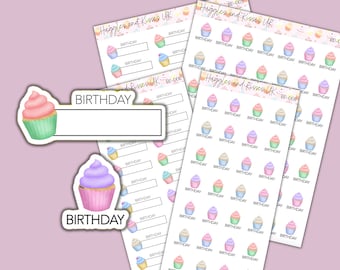 Birthday Cupcake planner stickers | Birthday box stickers | Planner Stickers | Labels for Planner / Diary