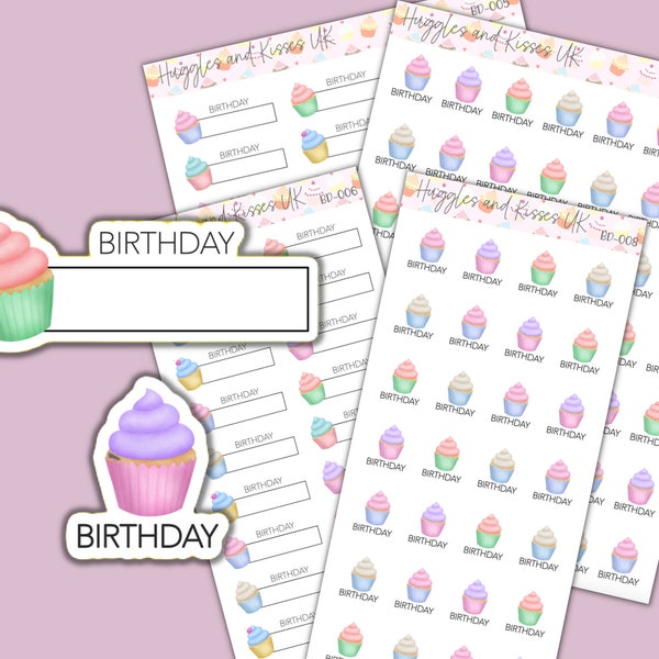 Birthday Cupcake planner stickers | Birthday box stickers | Planner Stickers | Labels for Planner / Diary