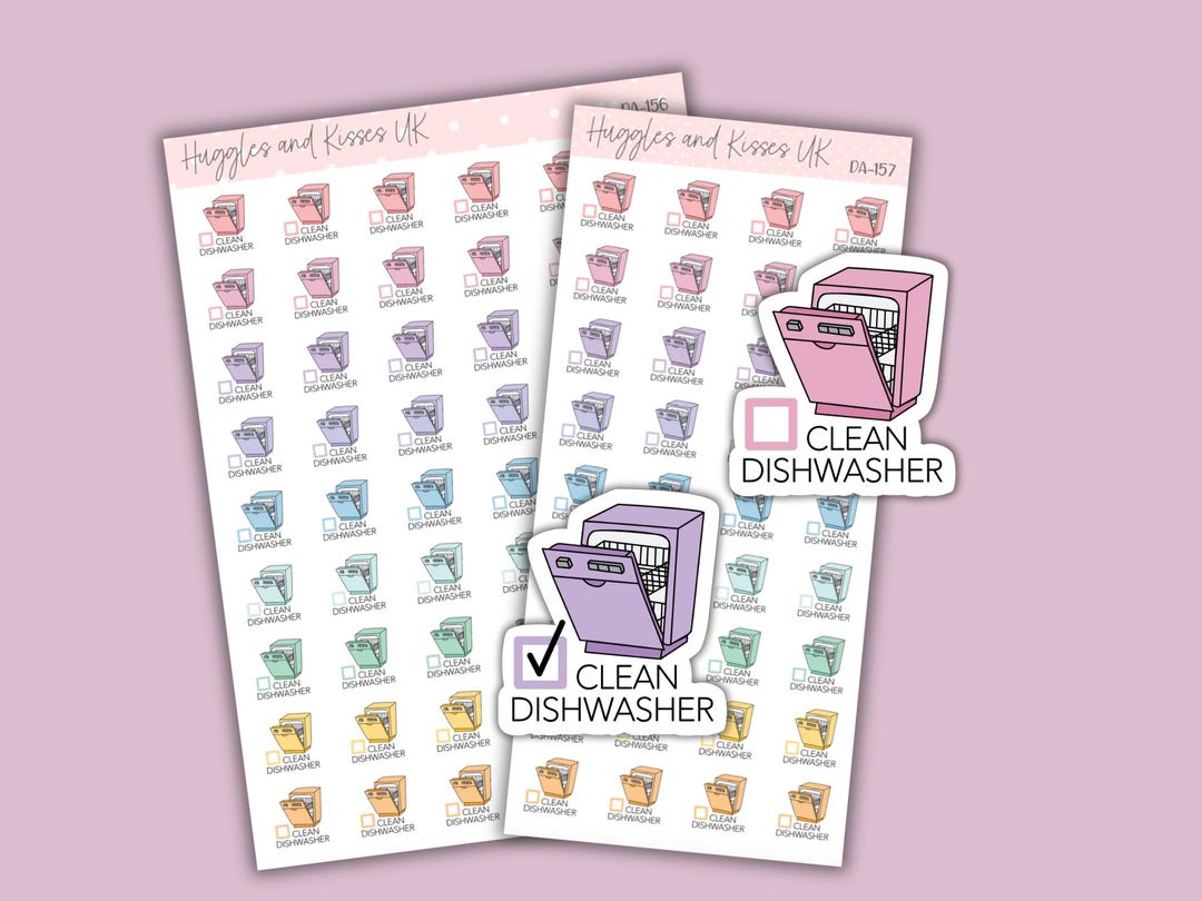 Machine Clean Sticker Cute Clean Dishwasher / Machine Planner Sticker | Pastel Colours | Cleaning ...