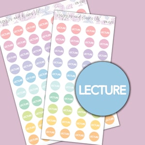 以下が含まれることがあります： パステルカラーのステッカーが2枚。各ステッカーには「LECTURE」という文字が白で印刷されています。ステッカーは行と列に配置されています。ステッカーは円形で、白い縁取りがあります。