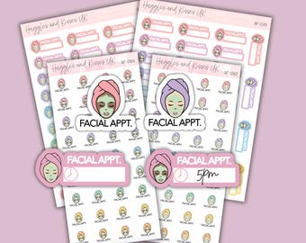 Facial Appointment Planner Stickers | Skincare Spa Day Reminder Labels | Pastel Self Care Stickers for Planners & Journals | UK Seller