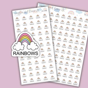 May include: Two sheets of rainbow stickers with a cloud and rainbow design. The sheets are labelled "RAINBOWS" and "Hugs and Kisses UK".