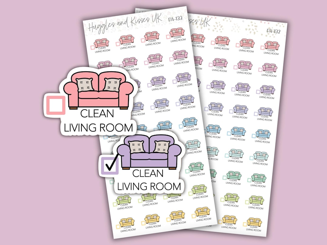 Clean Living Room Planner Sticker | Pastel Colours | Living Room to Do ...