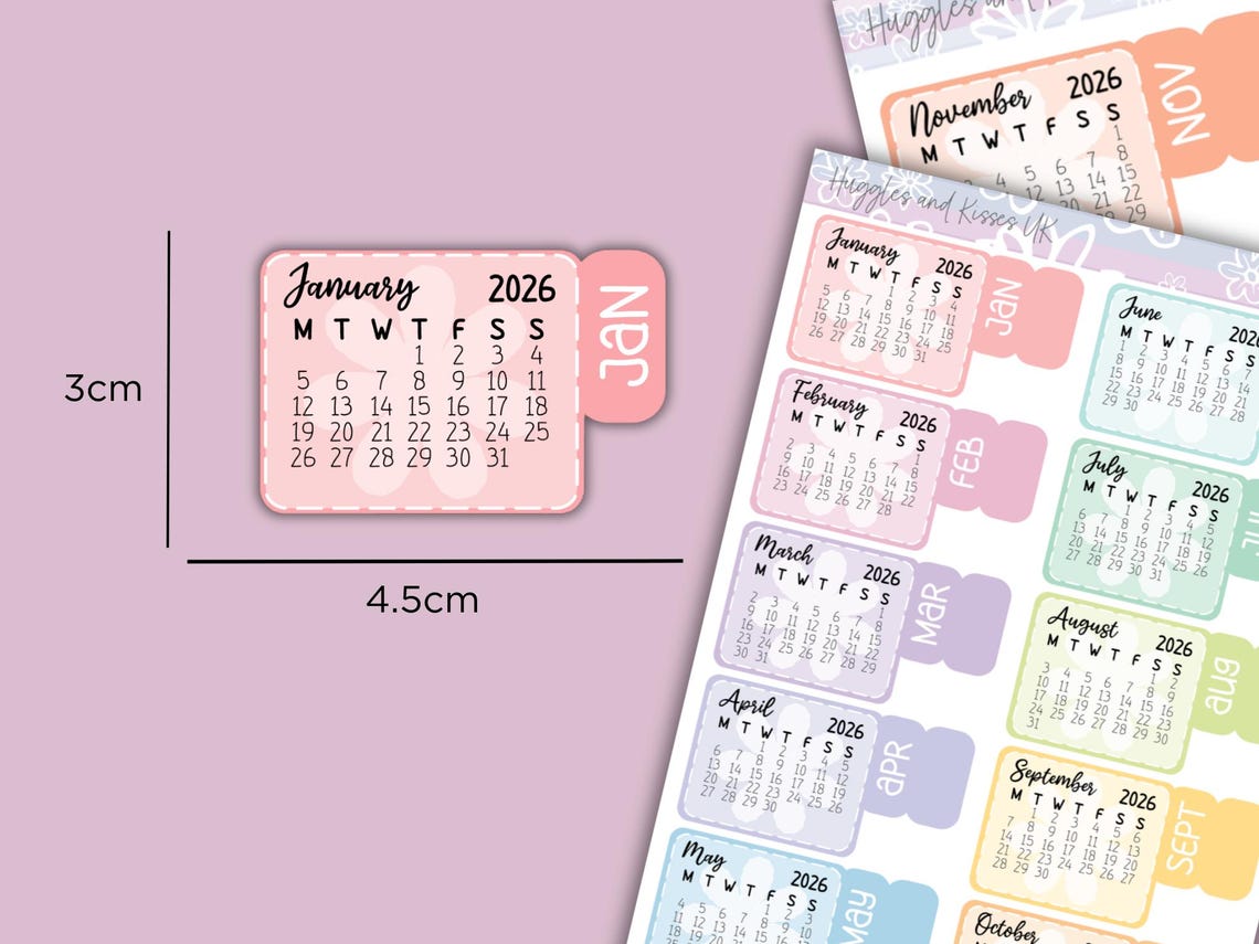Mini 2026 Calendar Planner Sticker Set With Tabs | Jan - Dec 2026 ...
