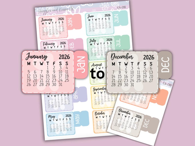 Mini 2026 Calendar Planner Sticker Set With Tabs | Jan - Dec 2026 ...