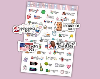USA Yearly Events Planner Sticker | U.S. National Holiday Stickers | Reminder Planner Stickers | Labels for Calendars Planners and More