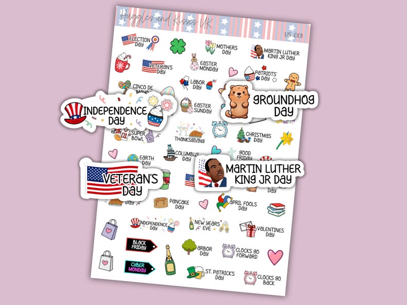 Planerarklistermärken för årliga evenemang i USA | Klistermärken för nationella helgdagar i USA | Planerarklistermärken för påminnelser | Etiketter för kalendrar, planerare och mer bild 1