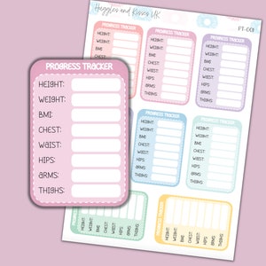 Monthly Progress Tracker Planner Sticker | Pastel Colours | Weight Loss | Body Measurement Planner Stickers | Calendars Planners and More