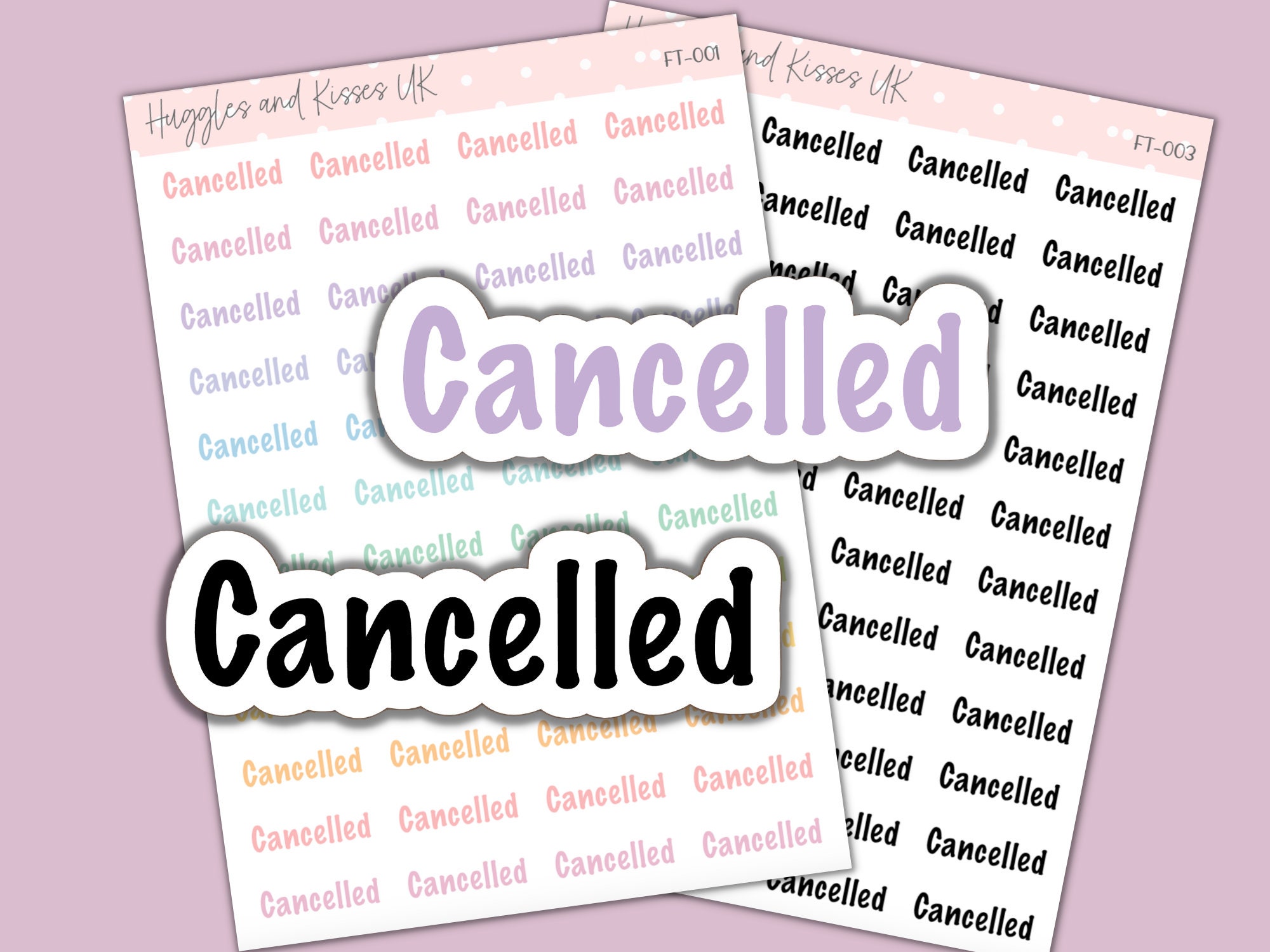 Cancelled Plans Planner Stickers: Pastel Font Labels