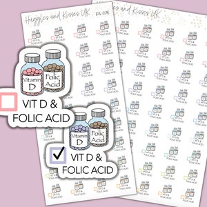 Vitamin D and Folic Acid Planner Sticker | Pastel Colours | Vitamins To Do Planner Stickers | Labels for Calendars Planners and More