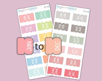 Planner Sticker Tabs Set / Pastel Colours | January to December Planner Stickers | Labels for Calendars Planners and More