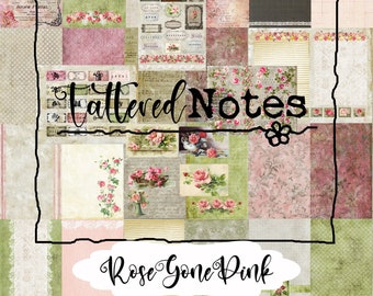 Rose Gone Pink, 25 pages of vintage and cottagecore pink roses: backgrounds, tickets, tags, frames, and more for junk journals and planners.