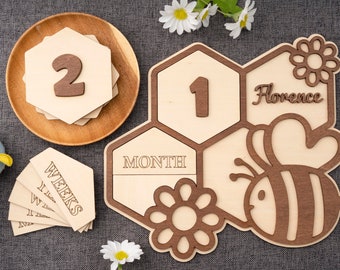 Baby Monthly Milestone Bee. Baby Monthly Sign Set Honeybee. Hello World Monthly Sign For Baby Girl. Newborn Photo Props Monthly Milestone