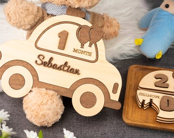 Taxi Car Baby Milestone Set: Personalized Wooden Photo Prop