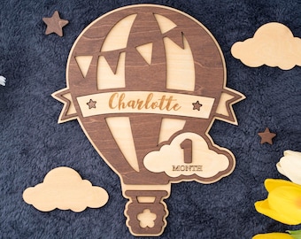 Hot Air Balloon Baby Milestone Markers: Personalized Wood Photo Prop