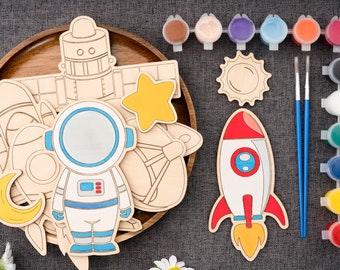 DIY Space Explorer Wooden Painting Kit: Astronaut, Rocket, UFO