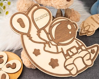 Astronomy Baby Milestone Set: Wooden Astronaut Photo Props