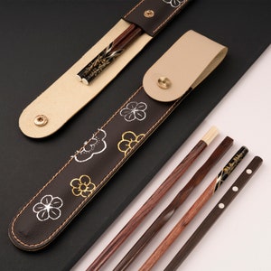Personalized Rosewood Chopsticks with Leather Pouch: Engraved Vietnamese Chopsticks