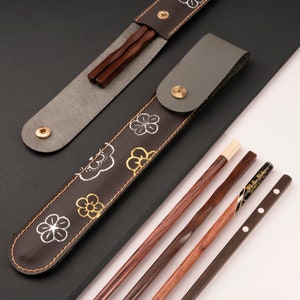 Personalized Rosewood Chopsticks with Leather Pouch: Engraved Wedding Favors