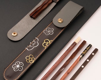Personalized Rosewood chopsticks with leather pouch. Vietnam chopsticks, Chopstick pouch, Wedding favor chopsticks, Engraved Chopsticks.