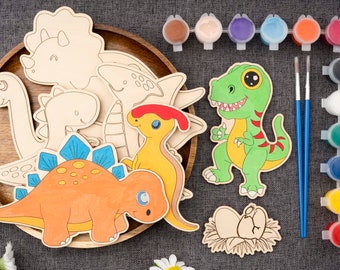 DIY Wooden Dinosaur Painting Kit: Unfinished Wood Craft Set
