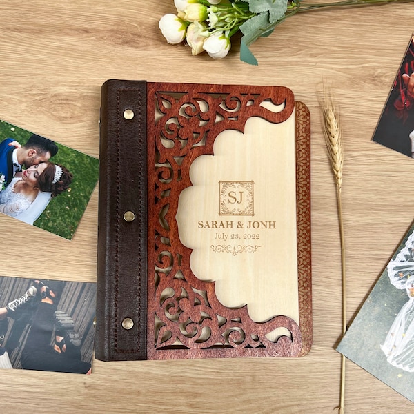 Personalized Scrapbook, Instax Photo Album, Craft Photo Album Wooden and Leather, Wedding Scrapbook, DIY Scrapbooking, Photo Memory Book.