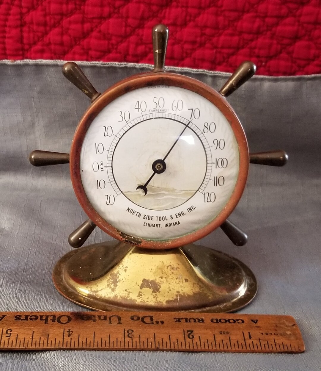 Vintage Brass Ship Wheel Desk Top Thermometer Works Etsy
