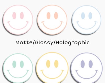 Pastel smiley face stickers set -  Gift for her - Plain happy faces - Cute decor for water bottle laptop - Matte. Glossy. Holographic