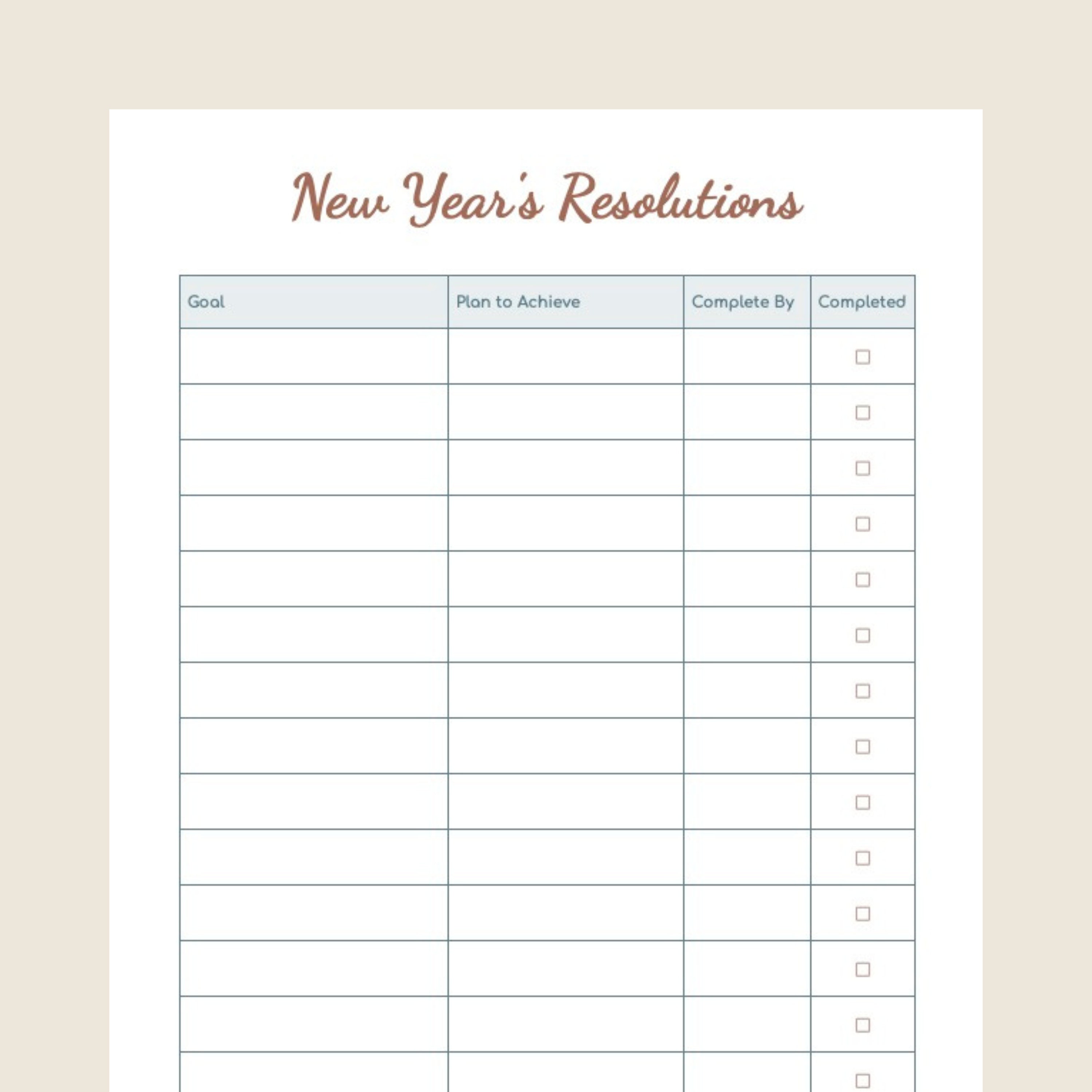 NEW YEAR'S RESOLUTION Planner & Tracker Template | Google Docs Template ...