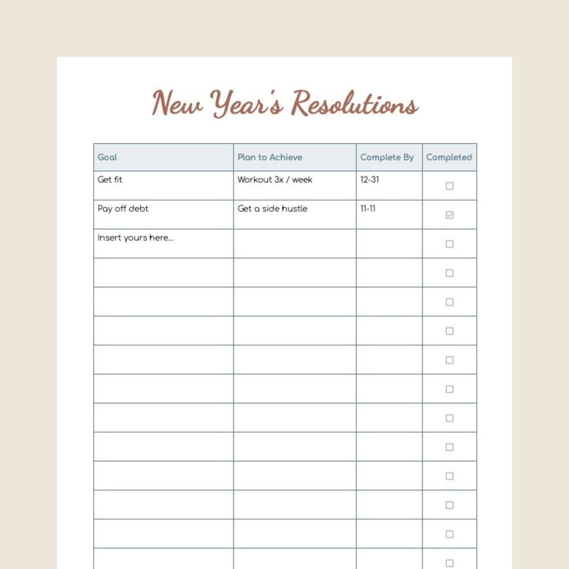 NEW YEAR'S RESOLUTION Planner & Tracker Template | Google Docs Template ...